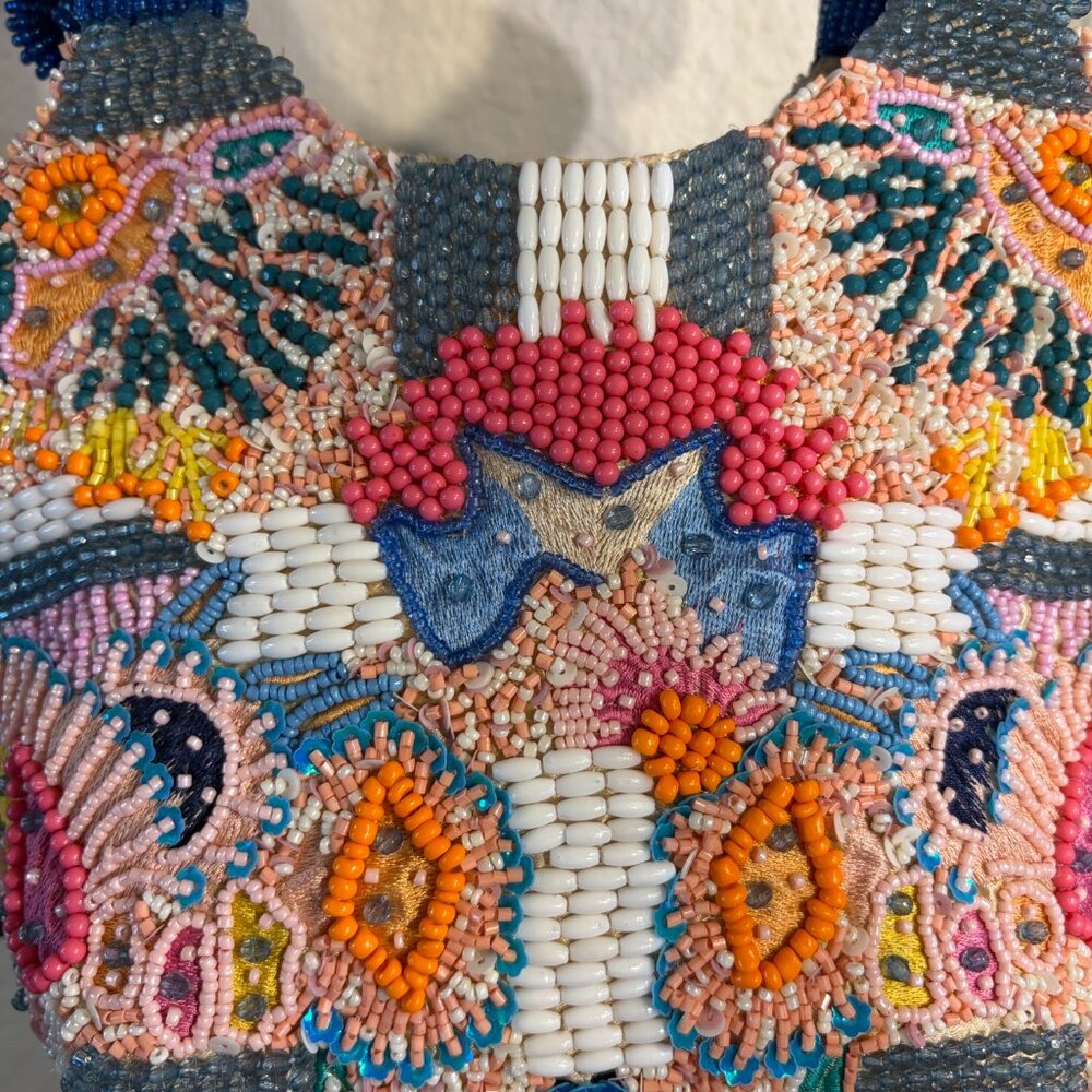 Viral Made in India Beaded Bag Multicolor w/ Blue Handle - Picture 2 of 6